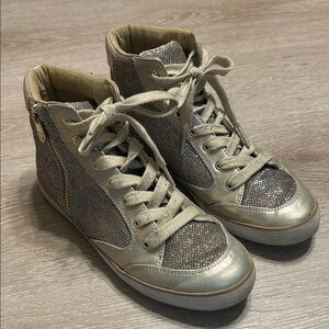 Guess Gold Metallic Shimmer High-Top Sneakers Sz 7